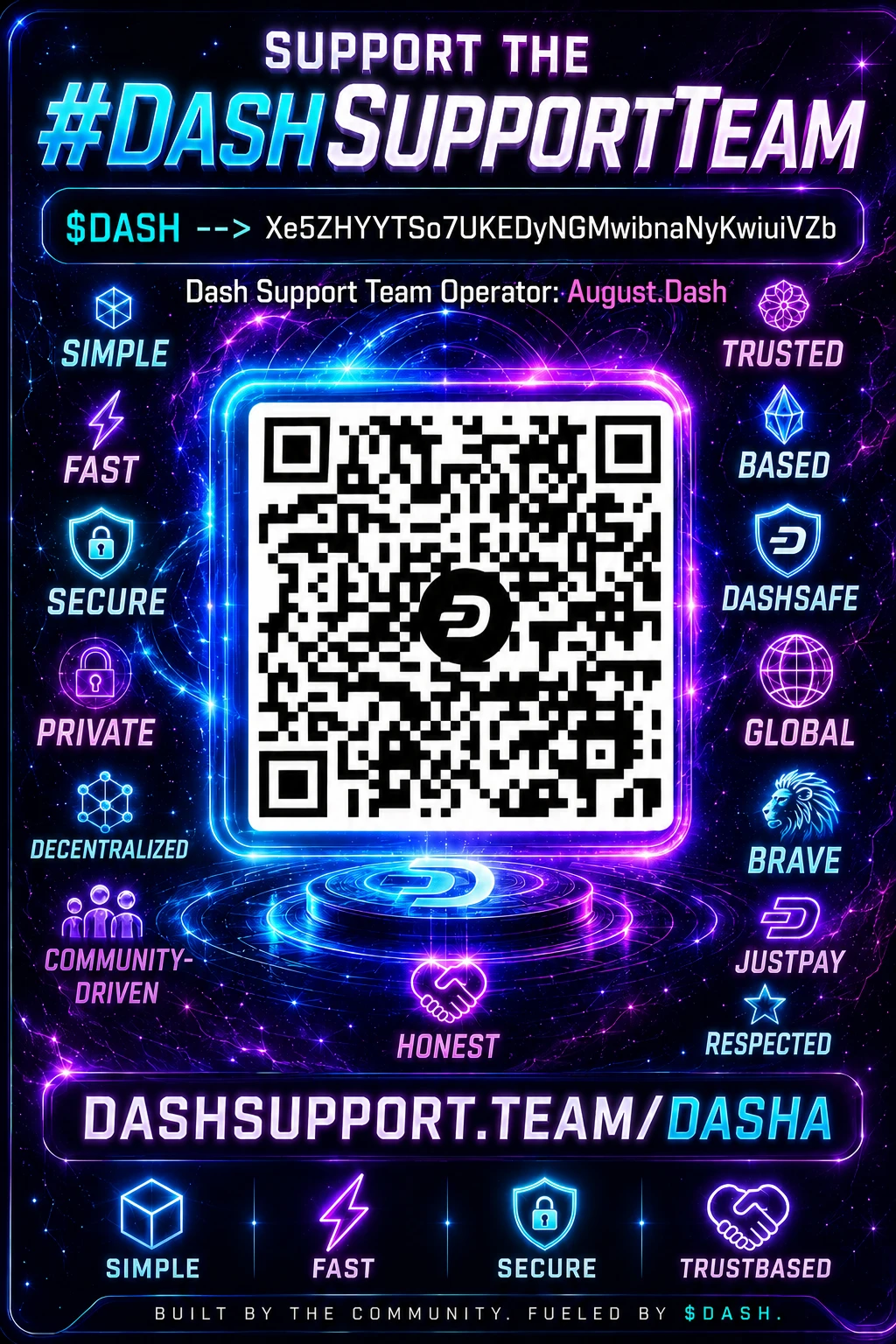 Support the #DashSupportTeam — scan to contribute DASH